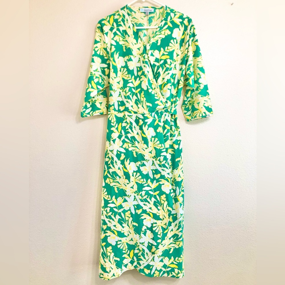 Green Floral Long Sleeve Wrap Dress